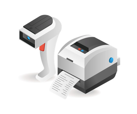 Technology Barcode scan tool and note print Illustration
