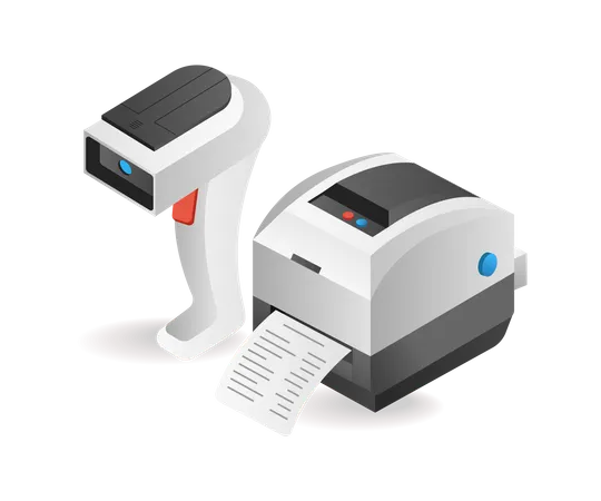 Technology Barcode scan tool and note print Illustration