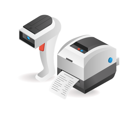Technology Barcode scan tool and note print  イラスト