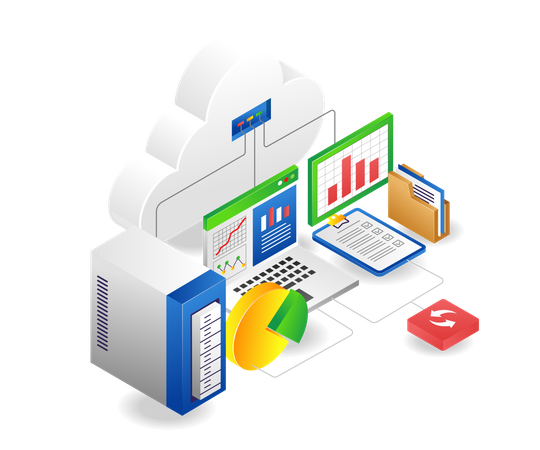 Technology cloud server network flow  Illustration