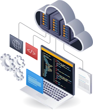 Technology cloud server programming language  Illustration