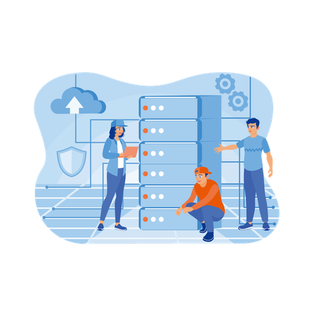 Technology engineers perform maintenance in data center  Illustration