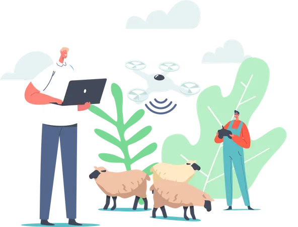 Technology for Grazing Sheep Illustration
