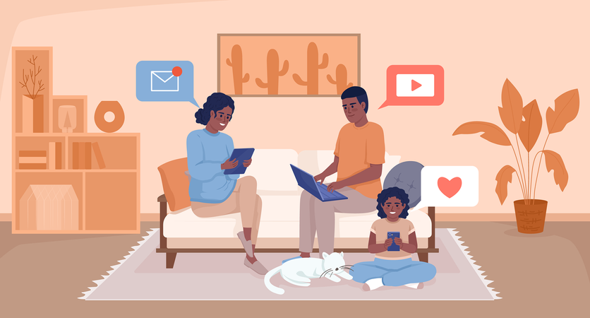 Technology impacting family time Illustration