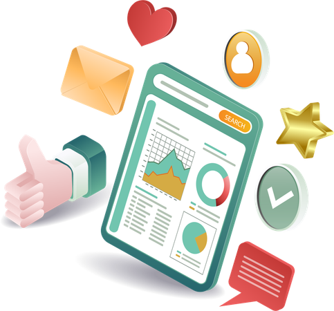 Technology social media pie chart management  Illustration