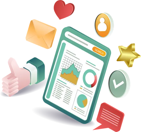 Technology social media pie chart management  Illustration