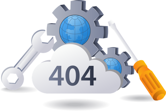 Technology system code 404 error warning gear symbol  Illustration