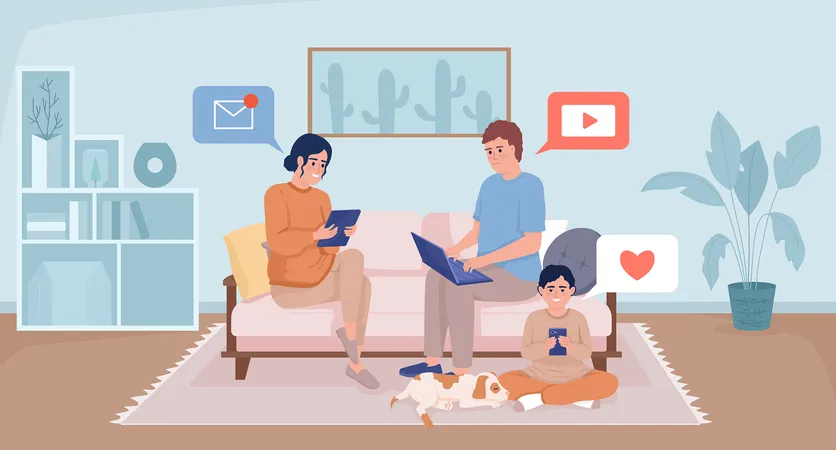 Technology use affecting family closeness Illustration