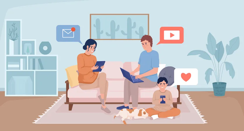 Technology use affecting family closeness  Illustration