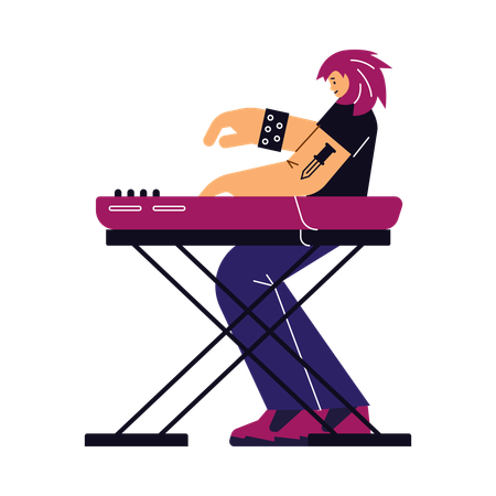 Tecladista tocando música rock  Ilustración