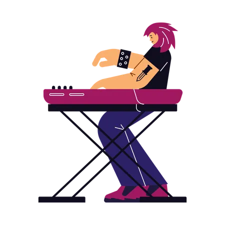 Tecladista tocando música rock  Ilustración