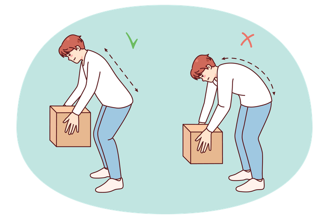 Técnica correcta para levantar cajas pesadas  Ilustración