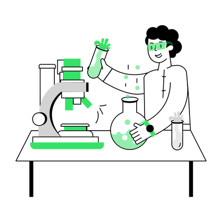 Técnico de laboratório fazendo teste químico  Ilustração