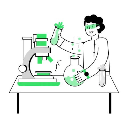 Técnico de laboratório fazendo teste químico  Ilustração