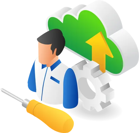 Técnico de manutenção de segurança de servidores em nuvem de TI  Ilustração