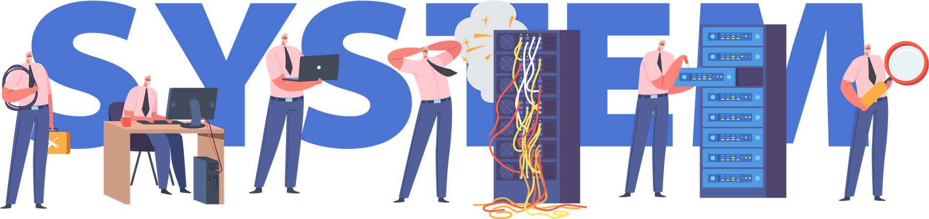 Técnico realizando mantenimiento del sistema.  Ilustración