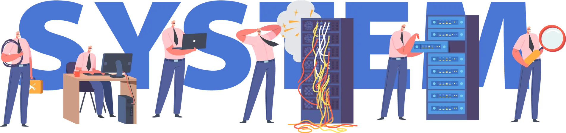 Técnico realizando mantenimiento del sistema.  Ilustración