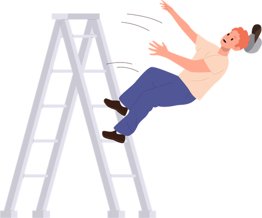 Trabajador técnico cayendo de la escalera  Ilustración