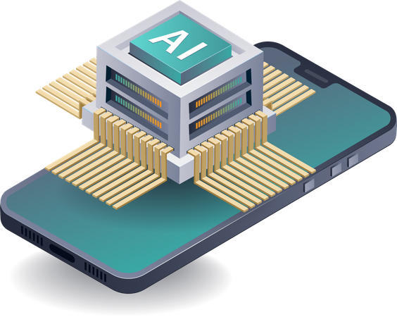 Tecnología avanzada de IA en aplicaciones para teléfonos inteligentes  Ilustración