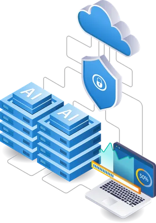 Tecnología de analista informático de servidor de datos de IA  Ilustración