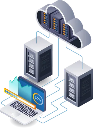 Tecnología de análisis de datos de servidor en la nube  Ilustración