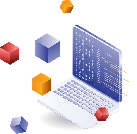 Tecnología blockchain con lenguaje de programación informática  Ilustración