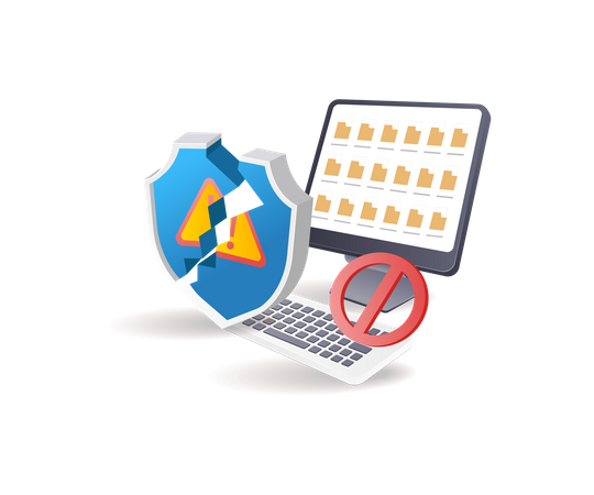 Tecnología de advertencia de seguridad de datos en computadora  Ilustración