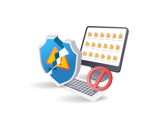 Tecnología de advertencia de seguridad de datos en computadora  Ilustración