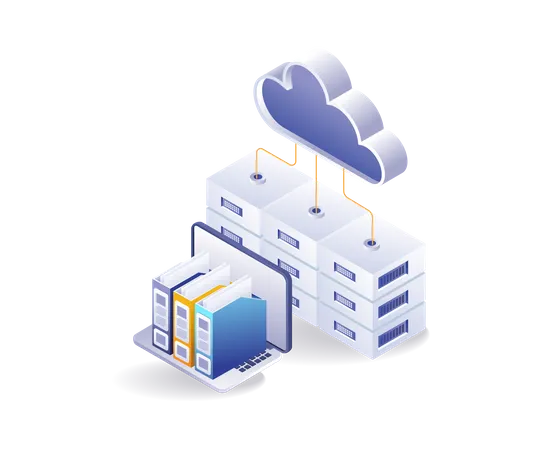 Almacenamiento de datos en tecnología de servidor en la nube.  Ilustración