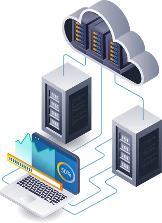 Tecnologia de analista de dados de servidor em nuvem  Ilustração
