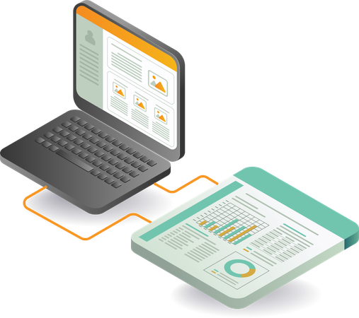 Tecnología de analista de datos y pantalla de monitor de tablero  Ilustración