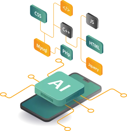 Tecnología de aplicación de inteligencia artificial para teléfonos inteligentes  Ilustración