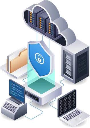 Tecnología de centro de datos de seguridad de servidor en la nube  Ilustración