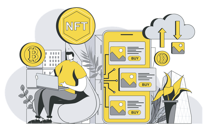 Tecnologia de criptomoeda nft  Ilustração