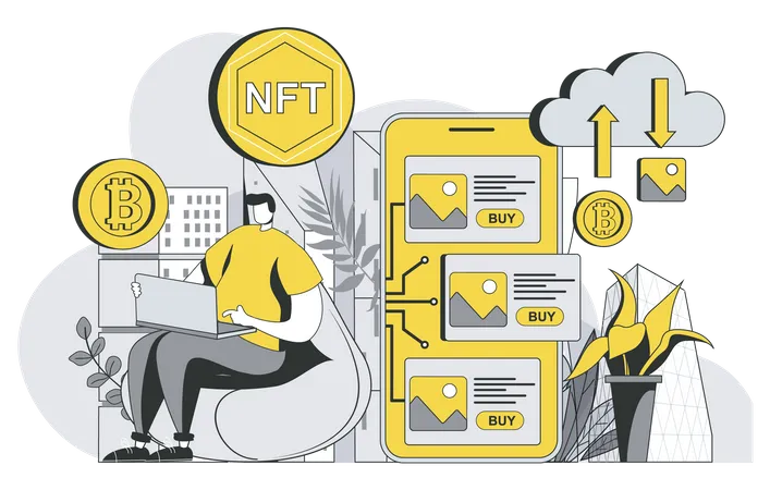 Tecnologia de criptomoeda nft  Ilustração