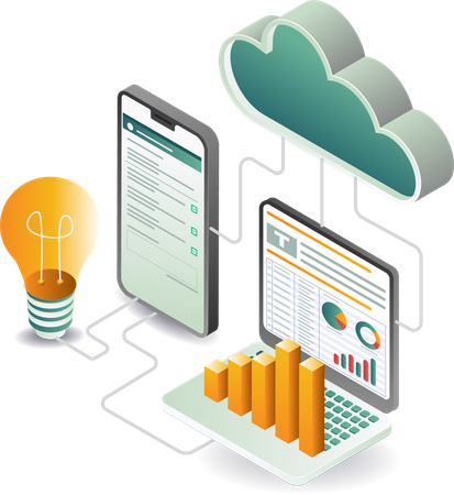 Tecnología de gestión y análisis de datos de servidores en la nube  Ilustración