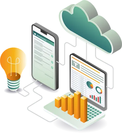 Tecnología de gestión y análisis de datos de servidores en la nube  Ilustración