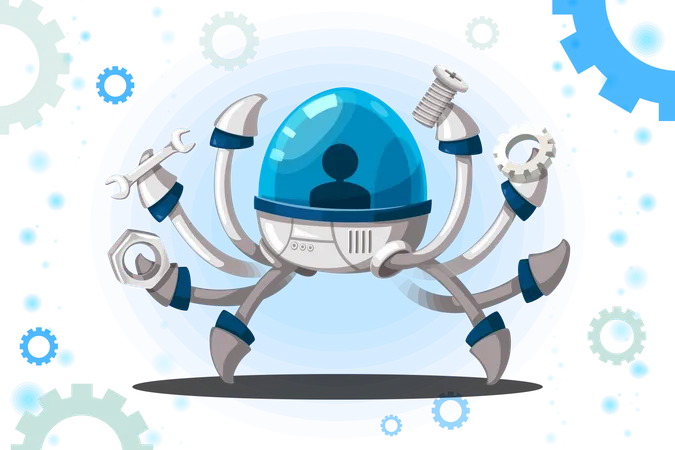 Conjunto De Maquina Futurista De Estilo De Dibujos Animados De Robot De Personaje Android Para Uso Industrial Vector Aislado Tecnologia De Objetos Ciberneticos Futuristas Ilustracion Vectorial Aislada Ilustración