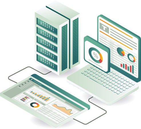 Tecnología de gestión de servidores en la nube con análisis empresarial  Ilustración