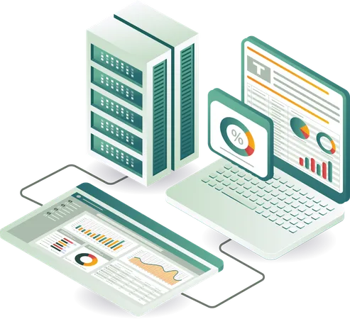 Tecnología de gestión de servidores en la nube con análisis empresarial  Ilustración