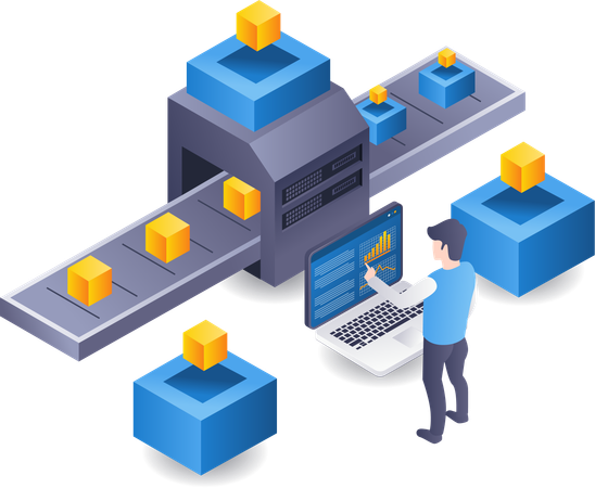 Máquina de producción de procesamiento de datos blockchain con tecnología de inteligencia artificial  Ilustración