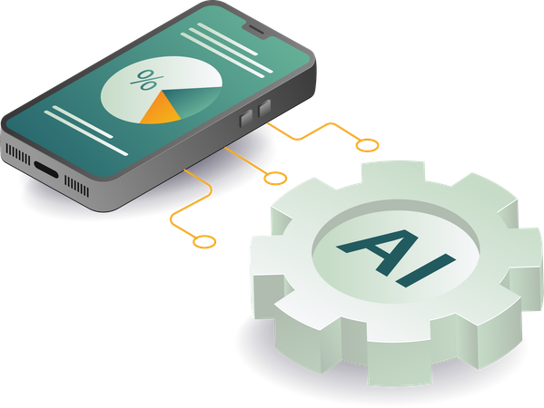 Tecnología de IA con aplicaciones para teléfonos inteligentes  Ilustración