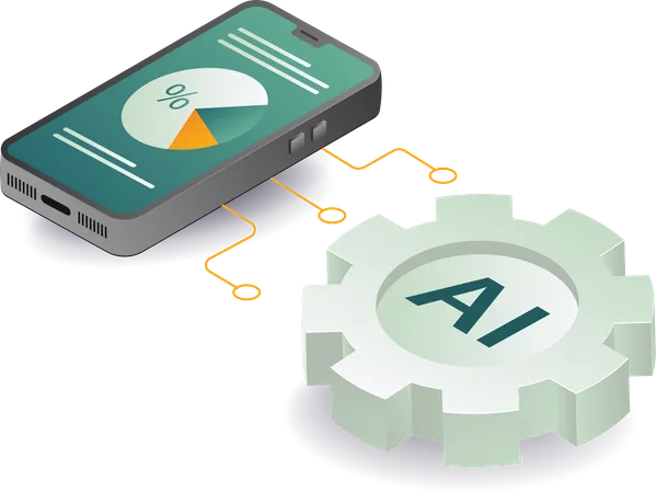 Tecnología de IA con aplicaciones para teléfonos inteligentes  Ilustración