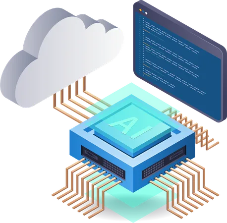 Tecnologia de inteligência artificial de servidor em nuvem  Ilustração