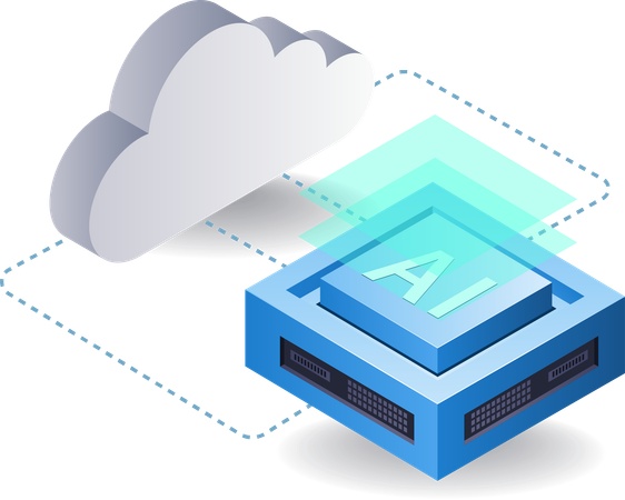 Tecnologia de inteligência artificial de servidor em nuvem  Ilustração