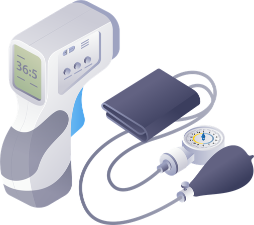 Tecnología para medir la temperatura y la presión arterial.  Ilustración