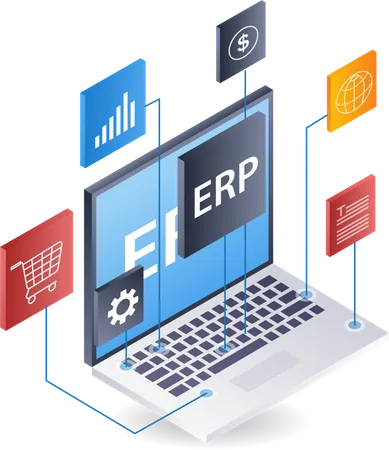 Rede de computadores e tecnologia de negócios ERP  Ilustração