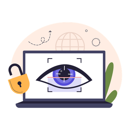 Tecnología de reconocimiento ocular en una computadora portátil  Ilustración