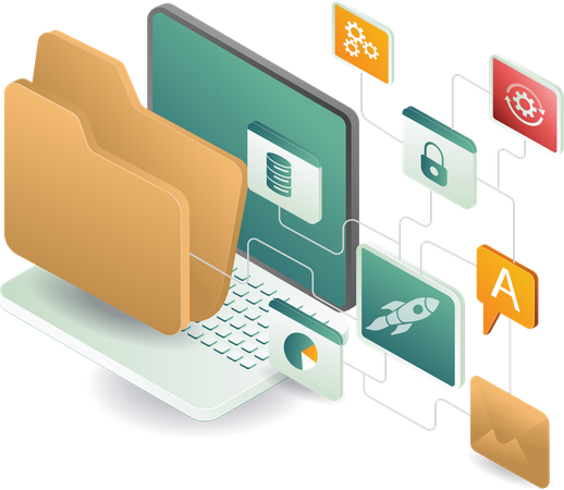 Datos de aplicaciones informáticas y tecnología de redes  Ilustración