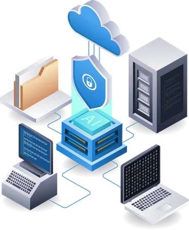 Tecnología de servidor en la nube de seguridad de datos de endpoints  Ilustración